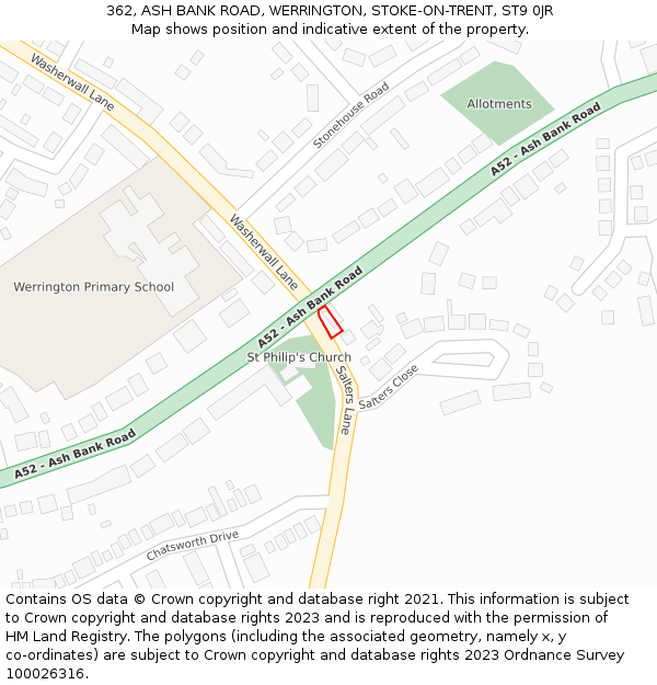 362, ASH BANK ROAD, WERRINGTON, STOKE-ON-TRENT, ST9 0JR: Location map and indicative extent of plot