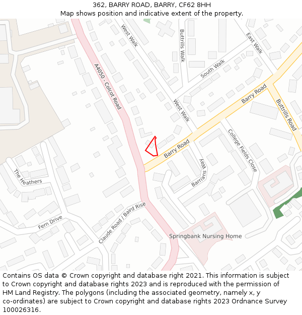 362, BARRY ROAD, BARRY, CF62 8HH: Location map and indicative extent of plot