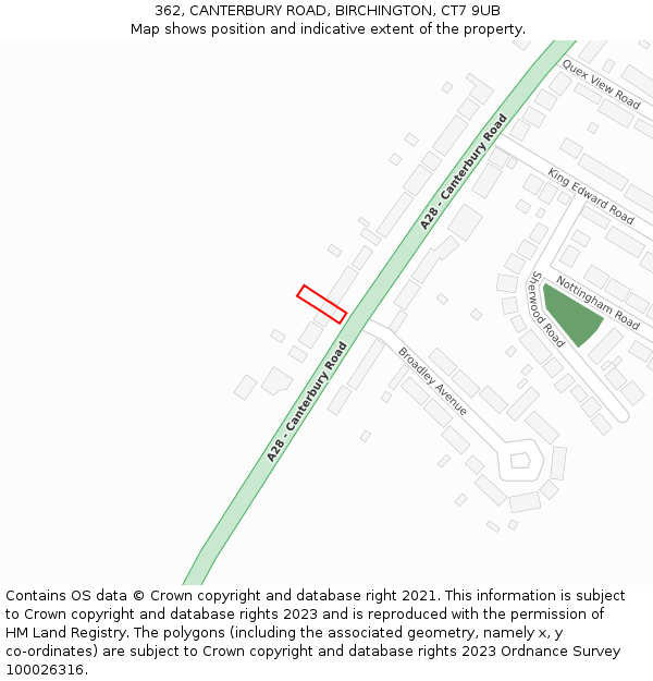 362, CANTERBURY ROAD, BIRCHINGTON, CT7 9UB: Location map and indicative extent of plot