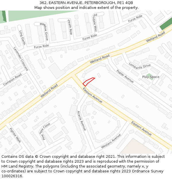 362, EASTERN AVENUE, PETERBOROUGH, PE1 4QB: Location map and indicative extent of plot