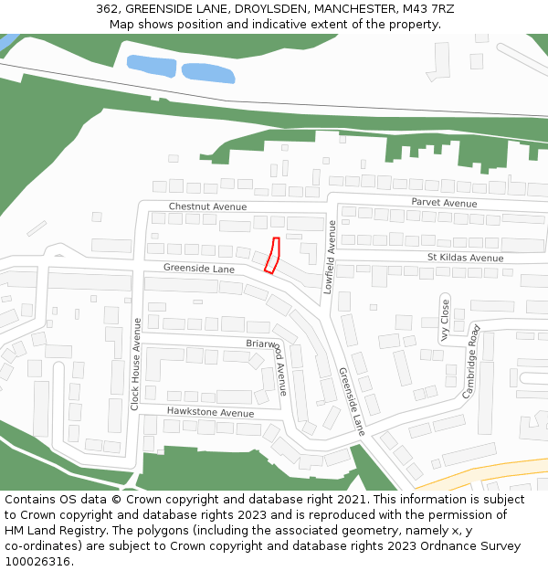 362, GREENSIDE LANE, DROYLSDEN, MANCHESTER, M43 7RZ: Location map and indicative extent of plot