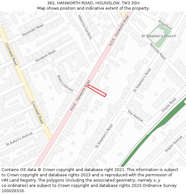 362, HANWORTH ROAD, HOUNSLOW, TW3 3SH: Location map and indicative extent of plot
