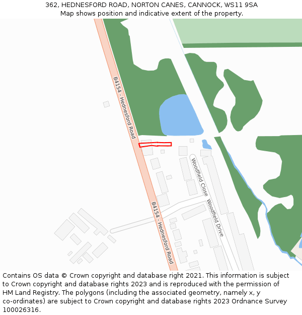 362, HEDNESFORD ROAD, NORTON CANES, CANNOCK, WS11 9SA: Location map and indicative extent of plot