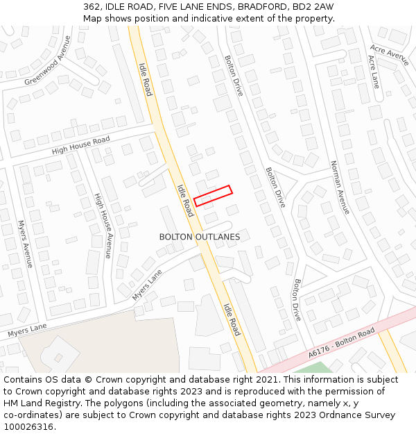 362, IDLE ROAD, FIVE LANE ENDS, BRADFORD, BD2 2AW: Location map and indicative extent of plot