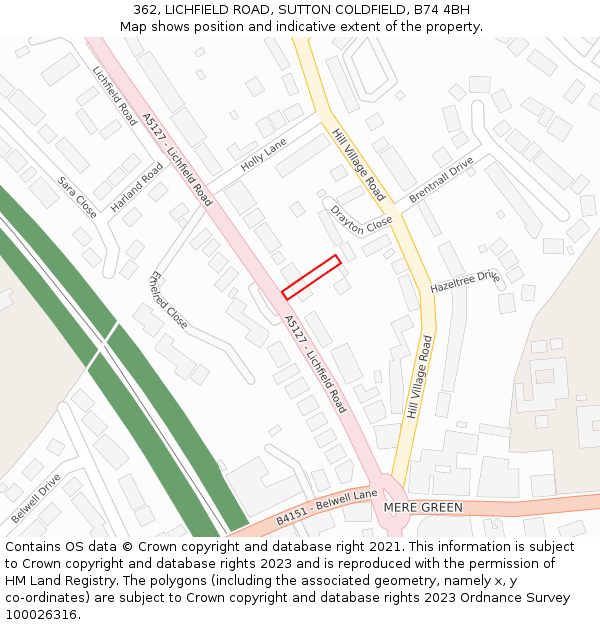 362, LICHFIELD ROAD, SUTTON COLDFIELD, B74 4BH: Location map and indicative extent of plot