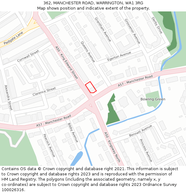 362, MANCHESTER ROAD, WARRINGTON, WA1 3RG: Location map and indicative extent of plot