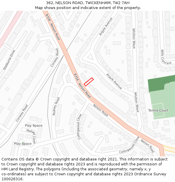 362, NELSON ROAD, TWICKENHAM, TW2 7AH: Location map and indicative extent of plot