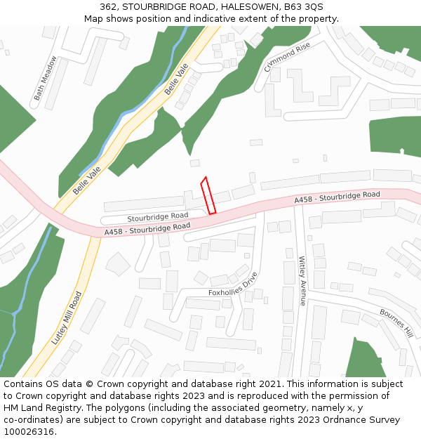 362, STOURBRIDGE ROAD, HALESOWEN, B63 3QS: Location map and indicative extent of plot