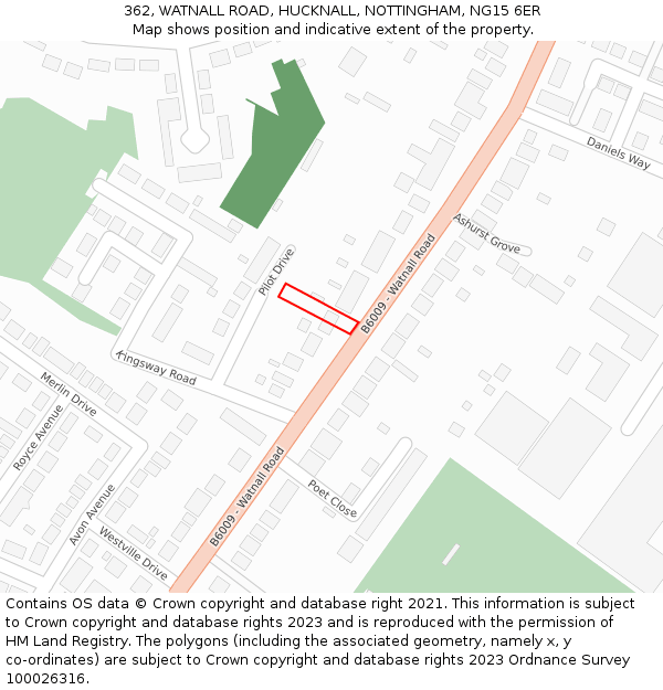 362, WATNALL ROAD, HUCKNALL, NOTTINGHAM, NG15 6ER: Location map and indicative extent of plot