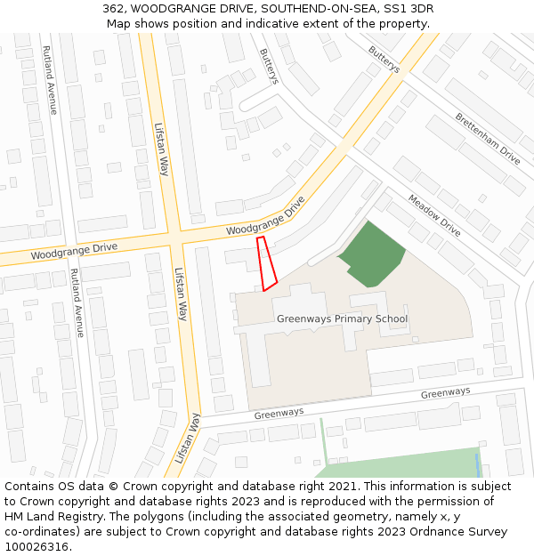 362, WOODGRANGE DRIVE, SOUTHEND-ON-SEA, SS1 3DR: Location map and indicative extent of plot