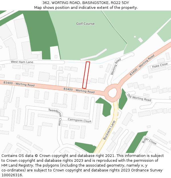 362, WORTING ROAD, BASINGSTOKE, RG22 5DY: Location map and indicative extent of plot