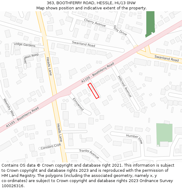 363, BOOTHFERRY ROAD, HESSLE, HU13 0NW: Location map and indicative extent of plot