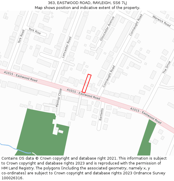 363, EASTWOOD ROAD, RAYLEIGH, SS6 7LJ: Location map and indicative extent of plot