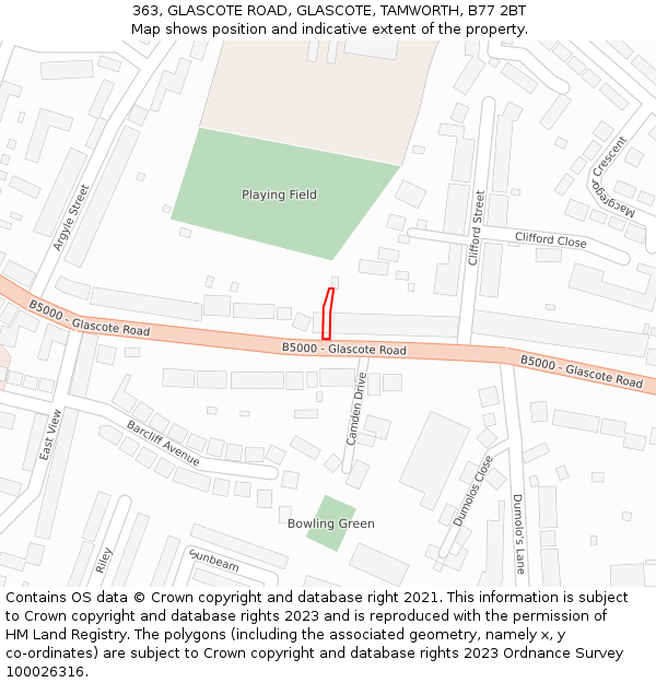 363, GLASCOTE ROAD, GLASCOTE, TAMWORTH, B77 2BT: Location map and indicative extent of plot