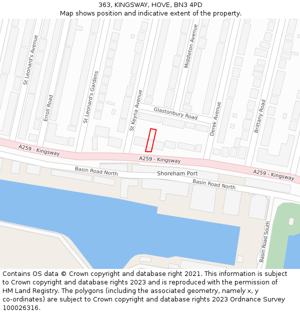 363, KINGSWAY, HOVE, BN3 4PD: Location map and indicative extent of plot