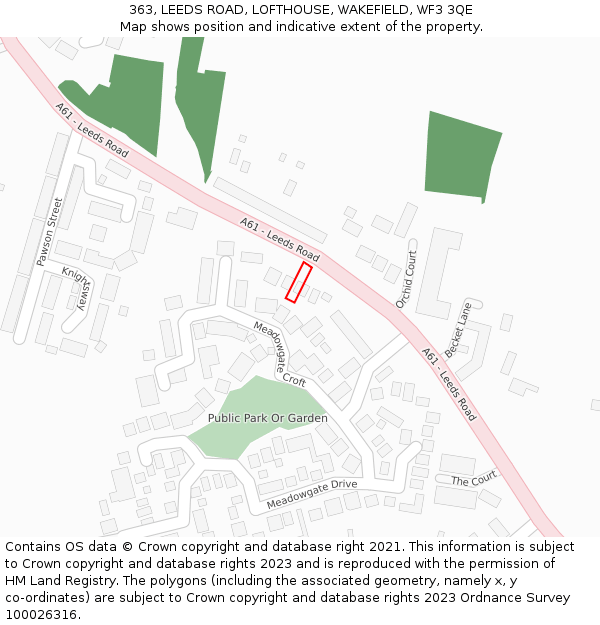 363, LEEDS ROAD, LOFTHOUSE, WAKEFIELD, WF3 3QE: Location map and indicative extent of plot