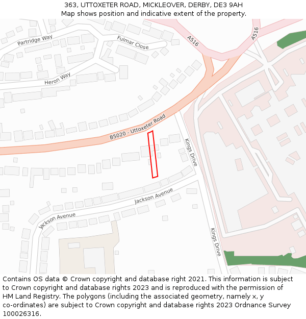 363, UTTOXETER ROAD, MICKLEOVER, DERBY, DE3 9AH: Location map and indicative extent of plot