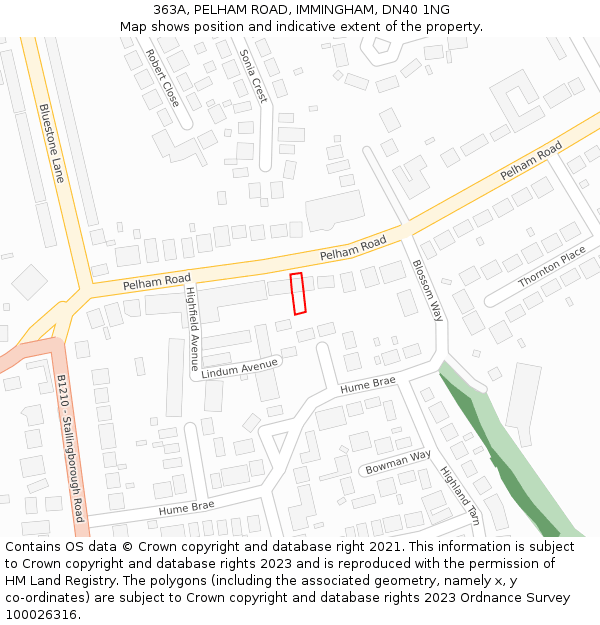 363A, PELHAM ROAD, IMMINGHAM, DN40 1NG: Location map and indicative extent of plot