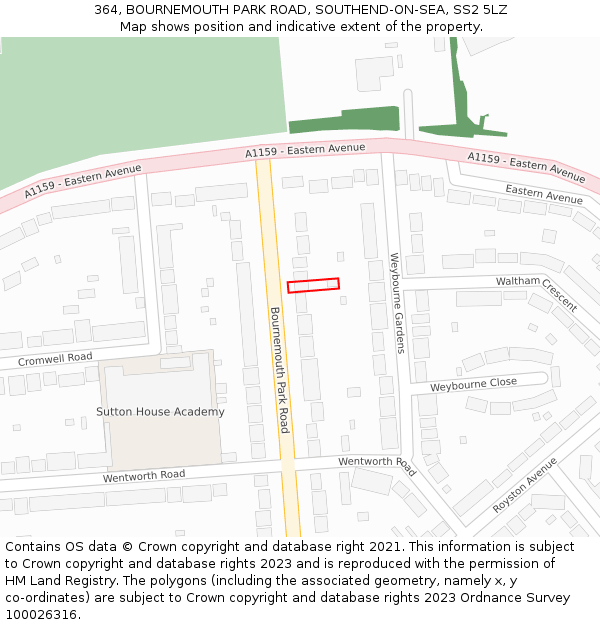 364, BOURNEMOUTH PARK ROAD, SOUTHEND-ON-SEA, SS2 5LZ: Location map and indicative extent of plot