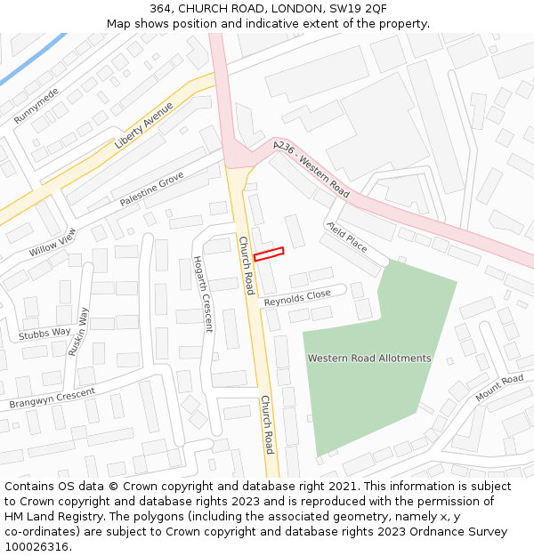 364, CHURCH ROAD, LONDON, SW19 2QF: Location map and indicative extent of plot