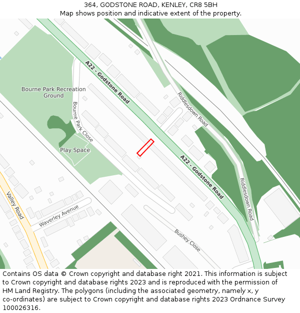 364, GODSTONE ROAD, KENLEY, CR8 5BH: Location map and indicative extent of plot