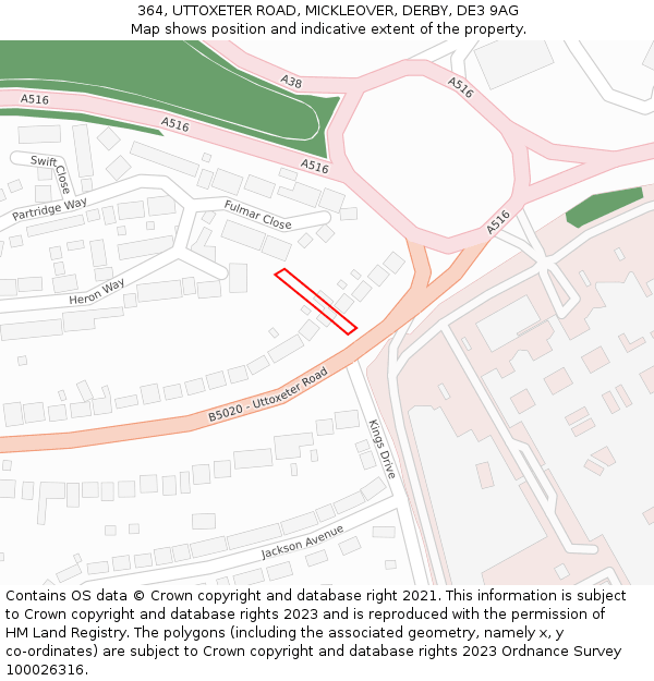 364, UTTOXETER ROAD, MICKLEOVER, DERBY, DE3 9AG: Location map and indicative extent of plot