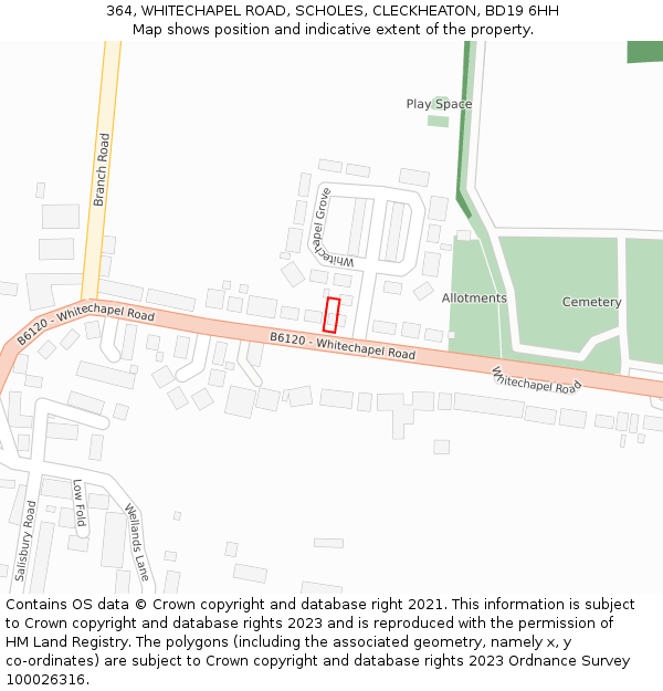 364, WHITECHAPEL ROAD, SCHOLES, CLECKHEATON, BD19 6HH: Location map and indicative extent of plot