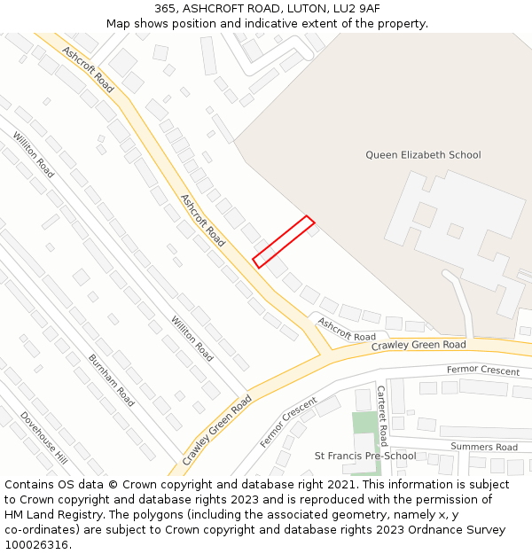 365, ASHCROFT ROAD, LUTON, LU2 9AF: Location map and indicative extent of plot