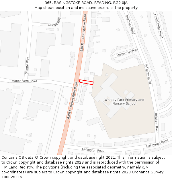 365, BASINGSTOKE ROAD, READING, RG2 0JA: Location map and indicative extent of plot
