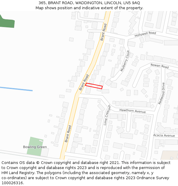 365, BRANT ROAD, WADDINGTON, LINCOLN, LN5 9AQ: Location map and indicative extent of plot