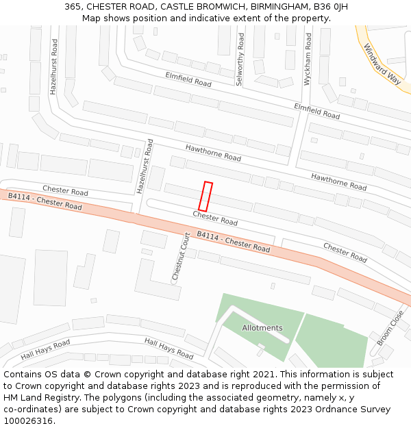 365, CHESTER ROAD, CASTLE BROMWICH, BIRMINGHAM, B36 0JH: Location map and indicative extent of plot