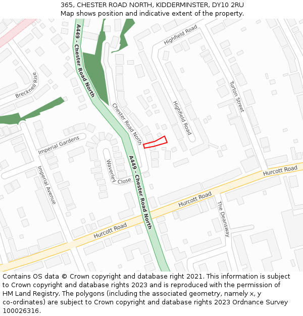 365, CHESTER ROAD NORTH, KIDDERMINSTER, DY10 2RU: Location map and indicative extent of plot