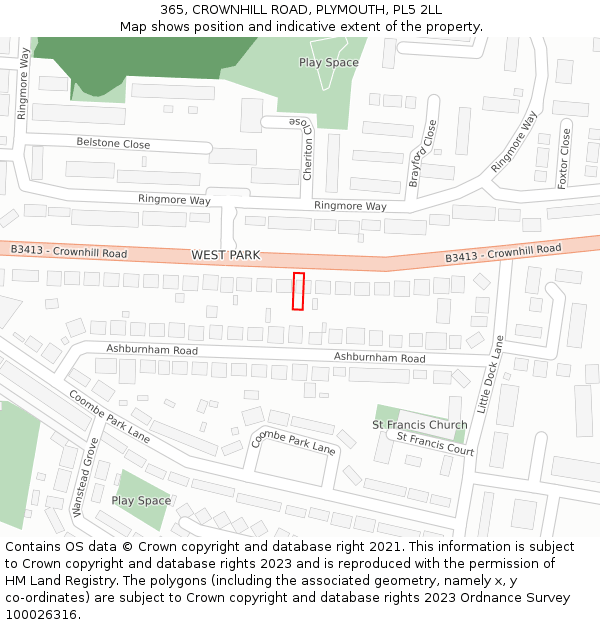 365, CROWNHILL ROAD, PLYMOUTH, PL5 2LL: Location map and indicative extent of plot