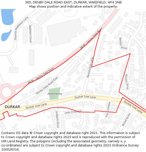 365, DENBY DALE ROAD EAST, DURKAR, WAKEFIELD, WF4 3NB: Location map and indicative extent of plot