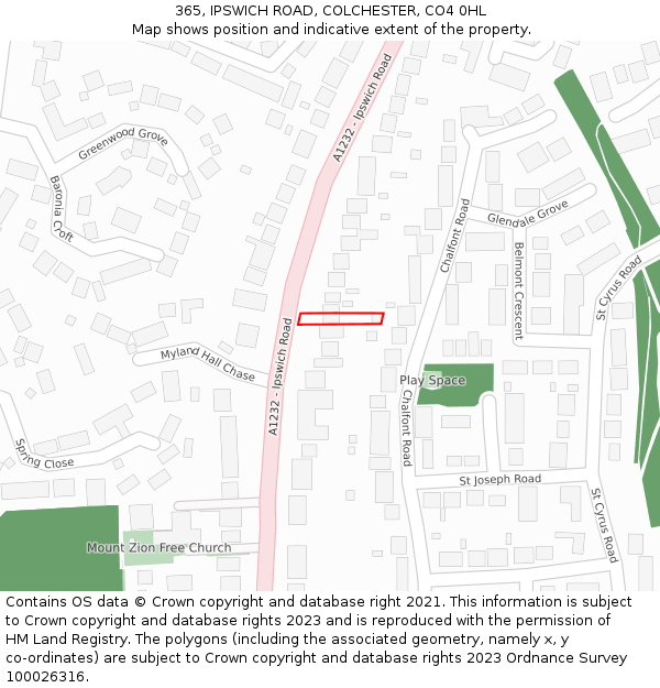 365, IPSWICH ROAD, COLCHESTER, CO4 0HL: Location map and indicative extent of plot