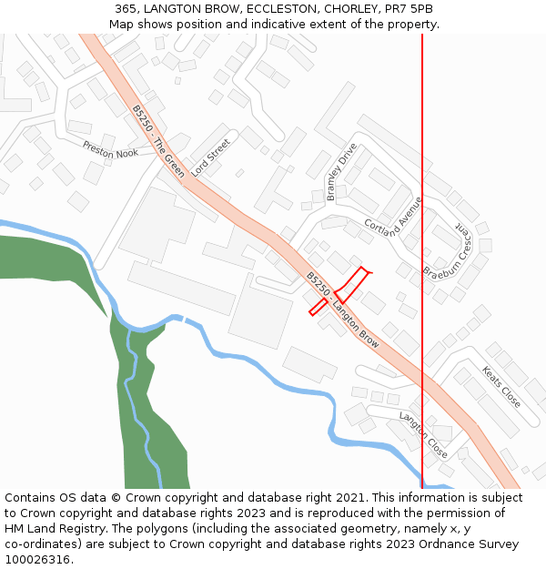 365, LANGTON BROW, ECCLESTON, CHORLEY, PR7 5PB: Location map and indicative extent of plot