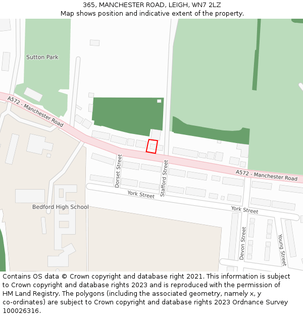 365, MANCHESTER ROAD, LEIGH, WN7 2LZ: Location map and indicative extent of plot