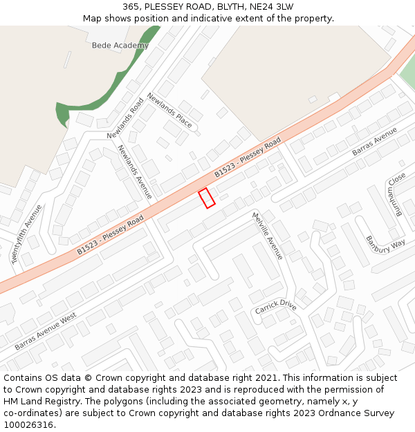 365, PLESSEY ROAD, BLYTH, NE24 3LW: Location map and indicative extent of plot