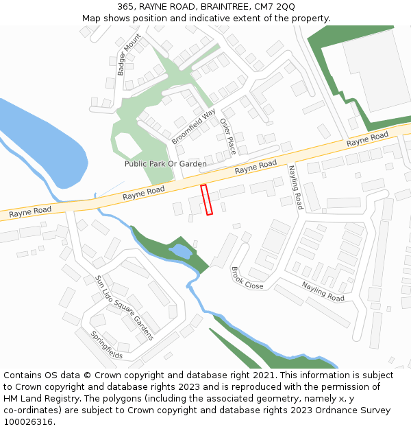 365, RAYNE ROAD, BRAINTREE, CM7 2QQ: Location map and indicative extent of plot