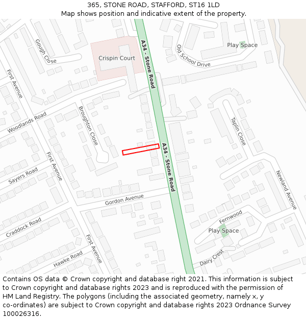 365, STONE ROAD, STAFFORD, ST16 1LD: Location map and indicative extent of plot