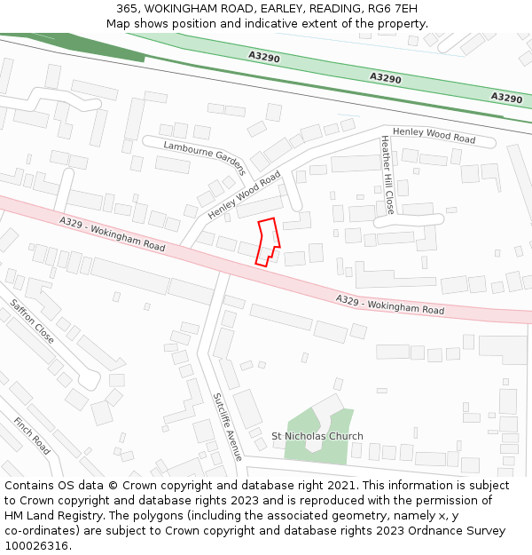365, WOKINGHAM ROAD, EARLEY, READING, RG6 7EH: Location map and indicative extent of plot