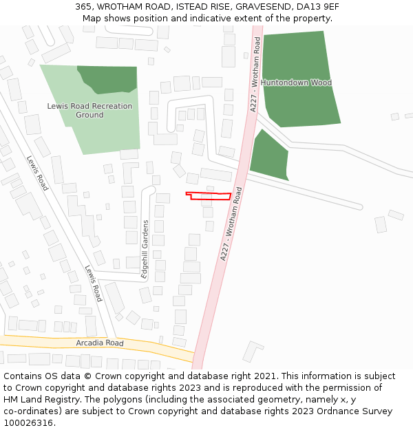 365, WROTHAM ROAD, ISTEAD RISE, GRAVESEND, DA13 9EF: Location map and indicative extent of plot