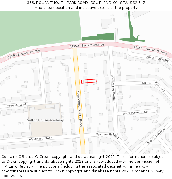 366, BOURNEMOUTH PARK ROAD, SOUTHEND-ON-SEA, SS2 5LZ: Location map and indicative extent of plot