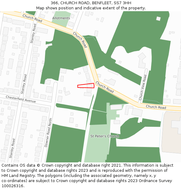366, CHURCH ROAD, BENFLEET, SS7 3HH: Location map and indicative extent of plot