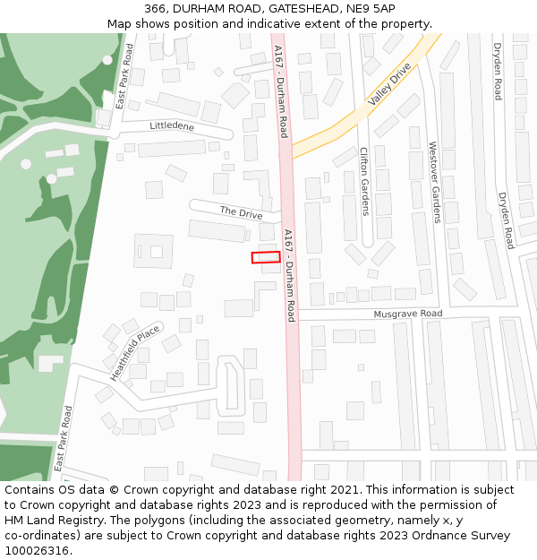 366, DURHAM ROAD, GATESHEAD, NE9 5AP: Location map and indicative extent of plot