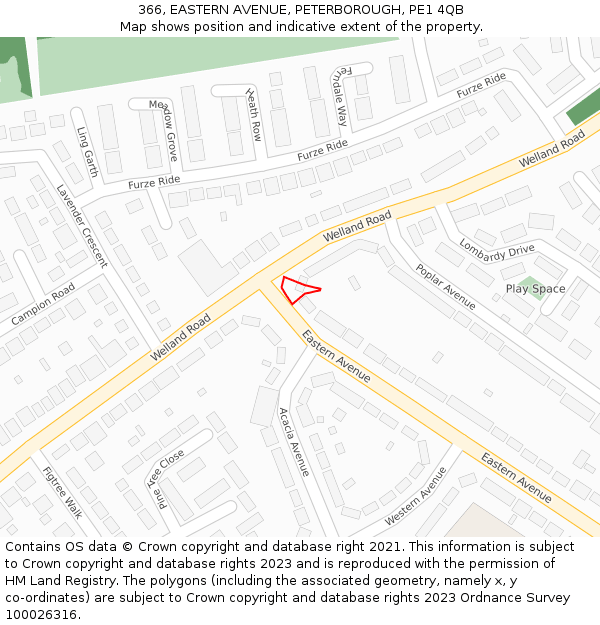 366, EASTERN AVENUE, PETERBOROUGH, PE1 4QB: Location map and indicative extent of plot