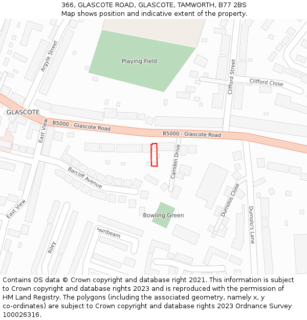 366, GLASCOTE ROAD, GLASCOTE, TAMWORTH, B77 2BS: Location map and indicative extent of plot