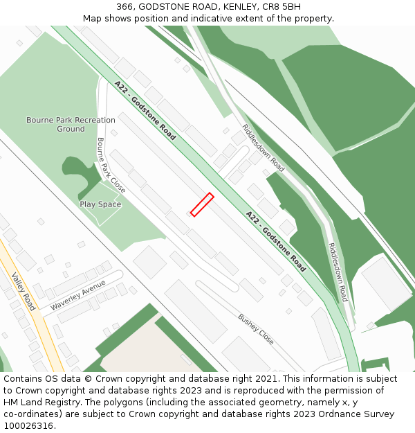 366, GODSTONE ROAD, KENLEY, CR8 5BH: Location map and indicative extent of plot