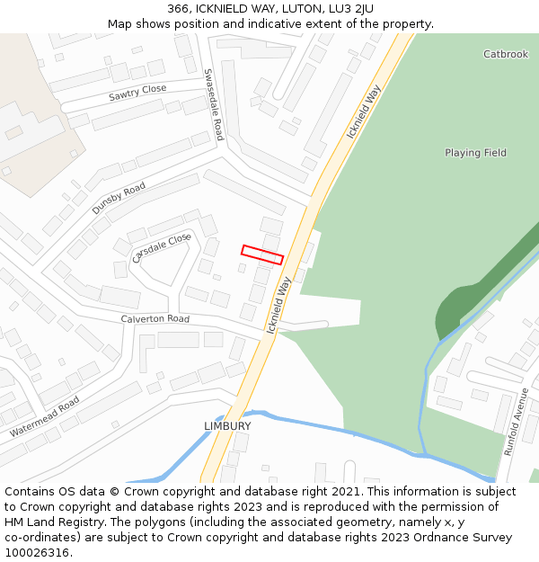 366, ICKNIELD WAY, LUTON, LU3 2JU: Location map and indicative extent of plot