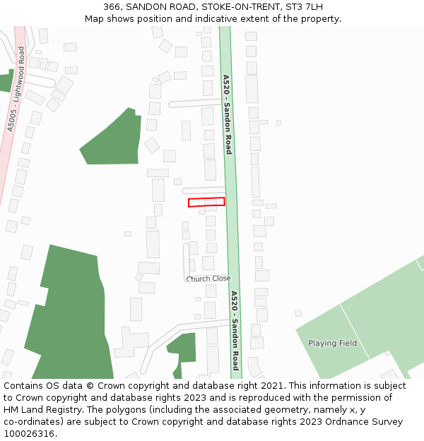 366, SANDON ROAD, STOKE-ON-TRENT, ST3 7LH: Location map and indicative extent of plot